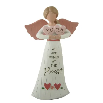 Hand-Painted Angel with Heart Artisanal Home Decoration and Souvenir for Thanksgiving or Craft Usage by Sister