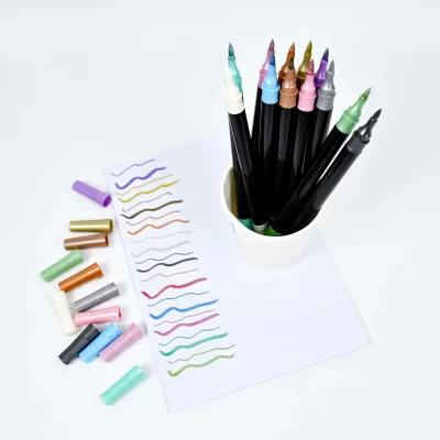 Dual Ended Glitter Metallic Marker Set 12 Shades Sparkle Craft Pens for Journal Scrapbook