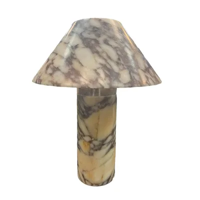 Imported Spanish Alabaster Mushroom Fancy Marble Table Lamp Silver Metal for Home Decoration