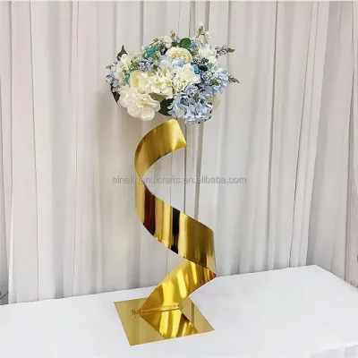 Modern S-Shaped Gold Flower Stand for Wedding Aisle Stage Decor and Home Event Party Supplies Metallic New Model