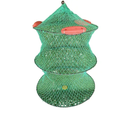 Topline Portable Green Nylon Mesh Shrimp Cage Multi-Size Underwater Floating Folding Fishing Keep Net