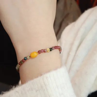 Natural Tourmaline Bracelet for Women Beeswax and Nephrite Jade Light Luxury Natural Stone Bracelet