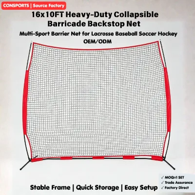 Red 16x10FT Heavy-Duty Collapsible Barricade Backstop Net Multi-Sport Barrier Net for Lacrosse Baseball Soccer Hockey OEM/ODM