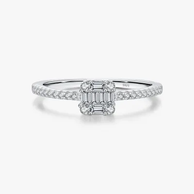 Solid 925 Sterling Silver Unisex Wedding Statement Fine Jewelry Elegant Emerald Cut Luxury Dazzling CZ Trendy Rhodium Plated
