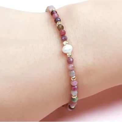 Bestone Customized Original Faceted Bead Bracelet Natural Tourmaline Bracelet Provides Photo Shooting Service