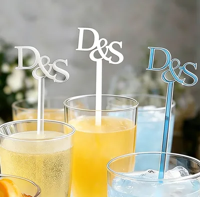 Luxury Eco-Friendly Modern Personalized Acrylic Wedding Stir Sticks with Custom Names for Parties & Bar Cocktails
