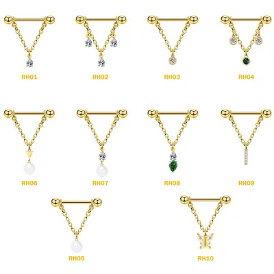 Personalized Nipple Rings Original Simple Series Stainless Steel Chain Hanging Butterfly Cz Nipple Ring Piercing
