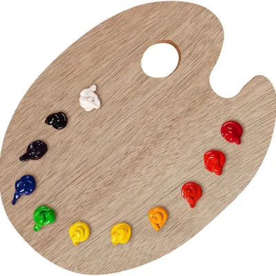 New Arrivals 2021 School Art Supplies Wooden Painting Palette Paint Tray Wood Painting Tool with Thumb Holes