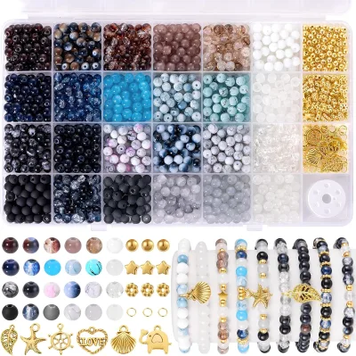 Hot Selling Glass Beads for Jewelry Making 1377pcs Neutral Tones Bracelet Making Kit 6mm DIY Crafts Gifts for Women Men