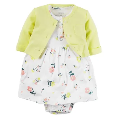 2-Pieces Comfortable Breathable Cotton Cardigan Dress Set Baby Girls Romper Dresses