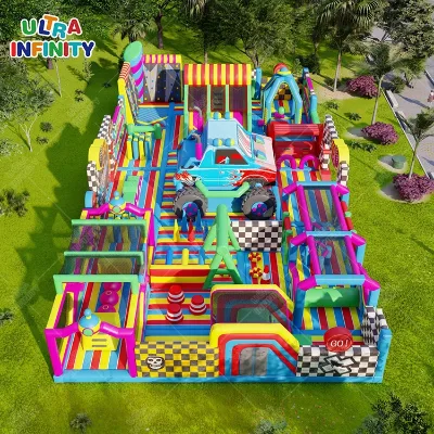 Colorful Go Kart Theme Obstacle Course Playground Big Bounce House Free Fall Game Giant Amusement Park Inflatable