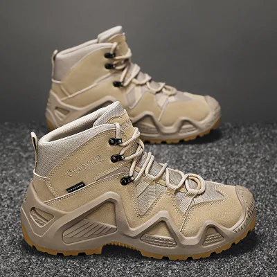 Men's Sand-Colored Hiking Sneakers Mesh Comfortable Outdoor Training Boots Sports Winter Desert Style Outdoor Shoes