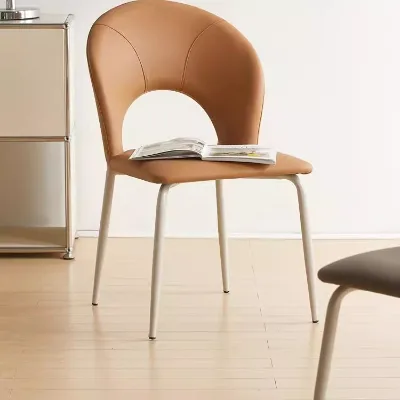 Leather Contemporary Dining Chair with Rattan-like Backrest Modern Minimalist Design for Hotel Restaurant Use Home Furniture