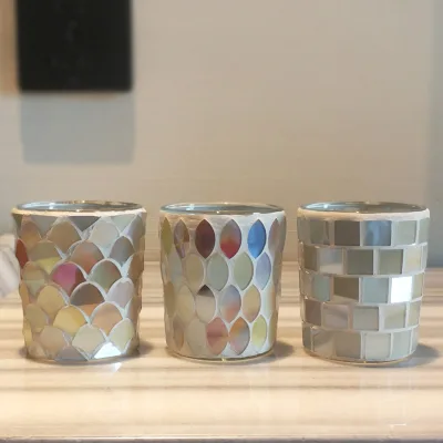 New Fashion Low MOQ Quadrate Mosaic Art Handmade Diy Scented Candle Glass Container Jar