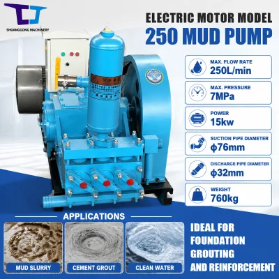 High Power Electric BW-250 Mud Pump Reciprocating Type 7MPa Working Pressure for Grouting Work