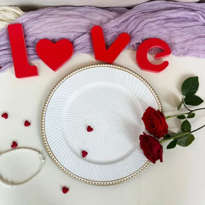 13 Inch White Round Charger Plate Plant Pattern Handmade Classic Style Wedding Event Party Hotel Decoration