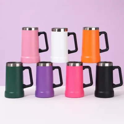Promotional 24oz 710ml Stainless Steel Insulated Beer Stein with Large Handle BPA Free Slider Lid for Barbecue Camping Gifts