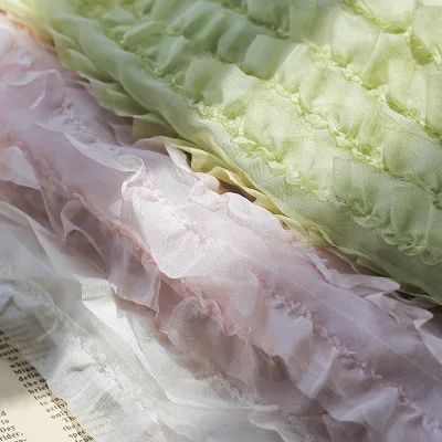 3d Hook Embroidery Chiffon Fabric Big Wave Pleated Fabric Women's Dress Wavy Embroidery Lace Fabric