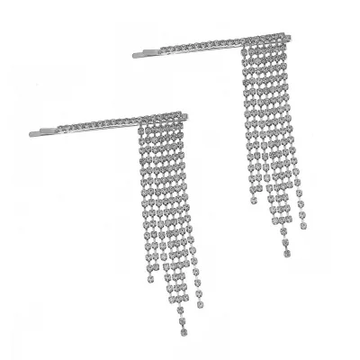 Fashion Girls Shining Rhinestone Long Tassel Chain Hairpins for Women Girls Hair Accessories