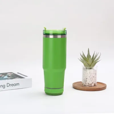 HOT 30oz Speaker Travel Tumbler with Removable Blue Tooth Speaker Stainless Steel Coffee Bottle Double Wall Camping Coffee Mugs