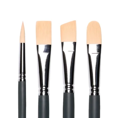 Matt Gray Finish Long Handle Oil Painting Artist Synthetic Bristle Brush