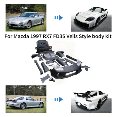 Ve-side Style Full Body Kit for Mazda RX7 FD3S Fiberglass Front Bumper SideSkirts Fender Rear Bumper Hood Trunk Lid Wide BodyKit