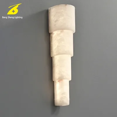 Vertical Segmented Natural Onyx LED Wall Sconce with Cylindrical Design for Luxury Villa Bedroom and Hotel Aisle Modern Long