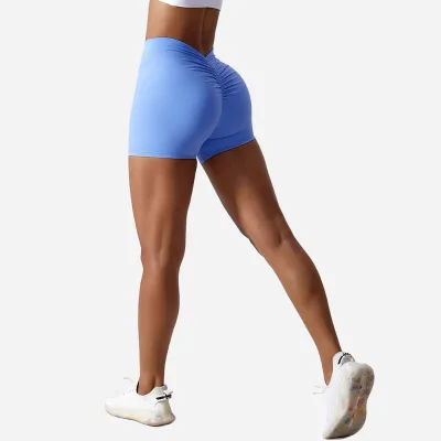 Seamless Front Women's Yoga Gym Shorts V-Shaped Waist Women's Gym Shorts Scrunch Stretch Women's Yoga Gym Breathable Shorts
