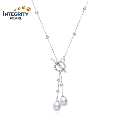 Customized Fine Jewelry Chain Pearl Necklace Double Freshwater Real Pearl 925 Silver Pendant Necklace