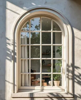 Energy Efficient Aluminum Arch French Fixed Window, Double Glazed Heat Insulated with Grill Design for Hotlet