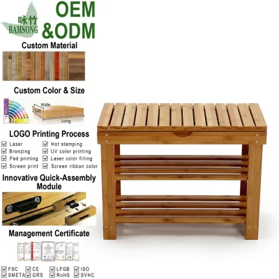 Simple Design Shoe Storage Rack Natural Bamboo Shoe Racks Bathroom Bench Multipurpose 2 Tier Shelf with Shoes Plants Books