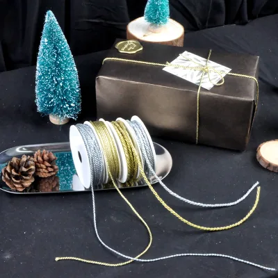 100% Polyester Satin Gold Silver 1.5mm Metallic Decorative Twisted Cord 1mm 2mm 3mm Twine Embroidered for Gift Packaging