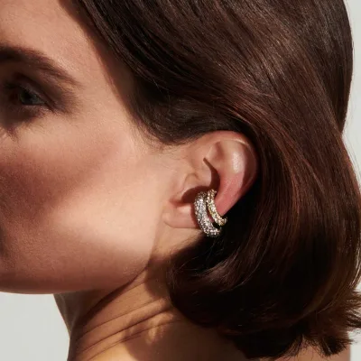New Wholesale Double-layer Multi-color Full Zircon Earrings Trendy Women's Personalized Casual Two Tones Clip-on Earring Style