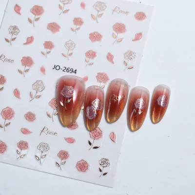 2025 New Style Gilded Rose Nail Sticker Hot 3D French Ins Style Small Plastic Flower Strap Adhesive