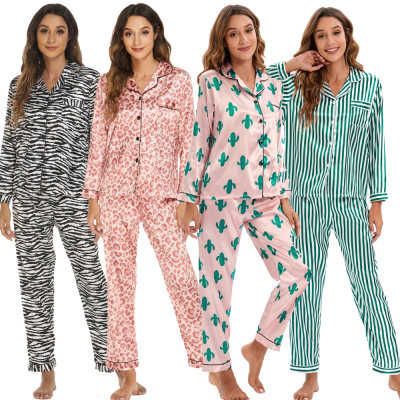 P282 Custom Brand Long Sleeves Print 2 Pieces Pyjamas Women Sleepwear Pajamas