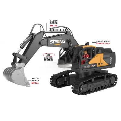 2.4G Diecast RC Excavator Alloy Construction Remote Control Truck USB Rechargeable 3.7V Lithium Battery Toy for Kids