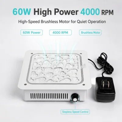 Powerful Quiet Brushless Built-in Nail Vacuum Dust Collector with 110V~220V for Professional Nail Salon Desk Use (Plastic/Metal)