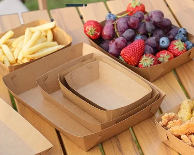 Biopoly Kraft Paper Boat Trays Biodegradable & Disposable Wholesale for Snack Salad Restaurants & Parties