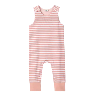 Soft OEM Customize Organic Cotton Rose Stripe Ribbed Sleeveless Overall Baby Rompers Wholesale Jumpsuit Breathable Snap Button