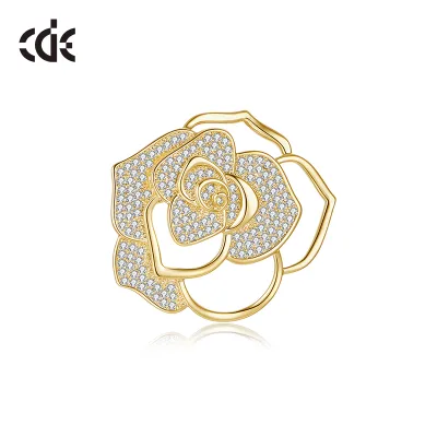 Women's Micro Pave Rhinestone Crystal Flower Rose Pin Brooch for Wedding Engagement or Gift