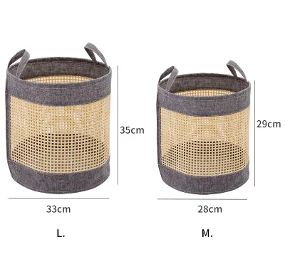 Kingwillow Eco-Friendly Bamboo and Fabric Laundry Basket with Handle Set of 2