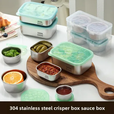 Household 304 Stainless Steel Brown Rice Portioning Box Whole Grain Storage Container Thermal-Insulated Double Compartment