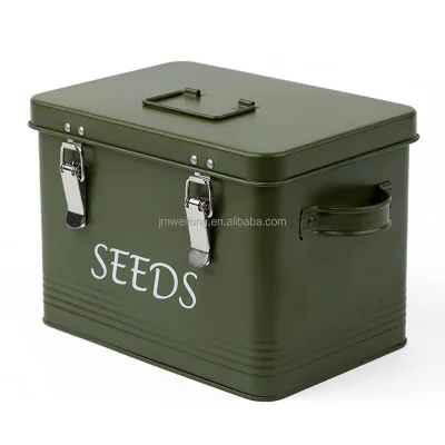 Customized Galvanized Metal Container Seed Packet Storage Box with Lock Complete with Seed Envelope Packets and Label