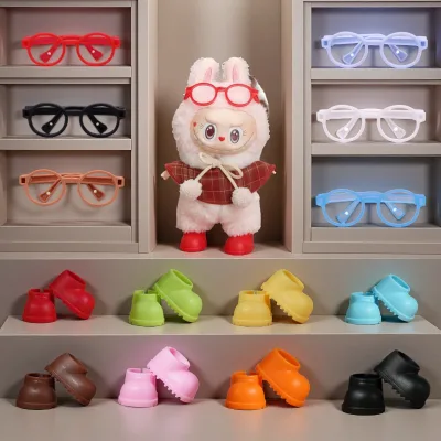 Second Generation Labubu DIY Outfit Doll Accessories Plastic Shoes Headphones Short Boots with Glasses for Kids