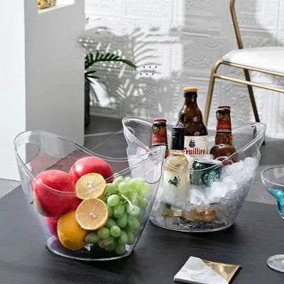 Serving Tray Large Shape Transparent Wine Champagne Ice Bucket Food Grade BPA Free Acrylic Drinks Cooler with Integrated Handles