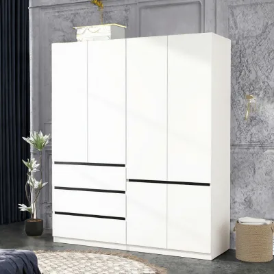 White Wardrobe Closet 2 Door Wooden Armoire 2 Drawers Hanging Rod Bedroom Storage Cabinet Modern Durable Eco-Friendly