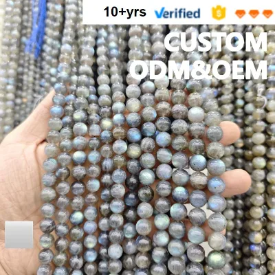 Wholesale Natural Grey Labradorite Beads Round Loose Blue Flash Natural Labradorite Beads for Diy Bracelet