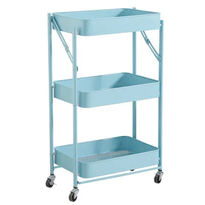 New Arrival Carbon Steel Home Storage Rack 3-Tier Utility Cart Kitchen Foldable Cart