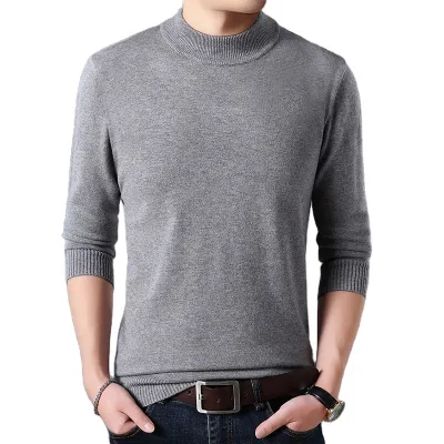 Man's Autumn New Arrival Middle High Neck Long Sleeve Body Fit Plain Pullover Sweater