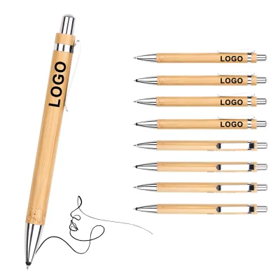 Wowei Personalized Custom Logo Wooden Bamboo Retractable Ballpoint Ball Point Pens for School Office